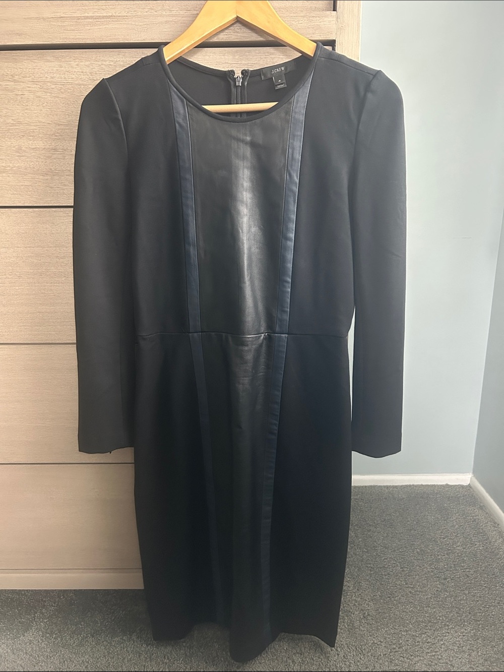 J. Crew Black Faux-Leather Paneled Midi Dress